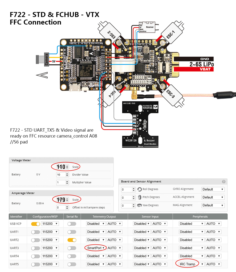 Matek Systems F722 - STD STM32F722 F7 Flight Controller Built-in OSD BMP280 Barometer Blackbox for RC Drone