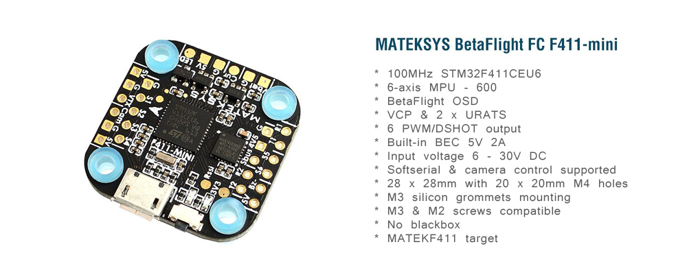Matek Systems 20X20mm F411 Mini F4 Flight Controller AIO OSD BEC and LED Strip for RC Drone
