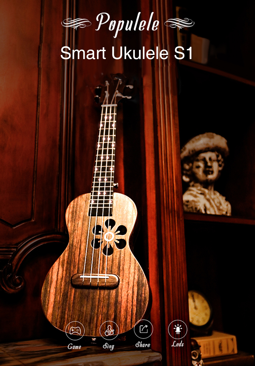 Populele S1 Smart 23 Inch Wooden Ukulele Small Guitar for Beginner Adults Populele S1 Smart 23 Inch Wooden Ukulele Small Guitar for Beginner Adults