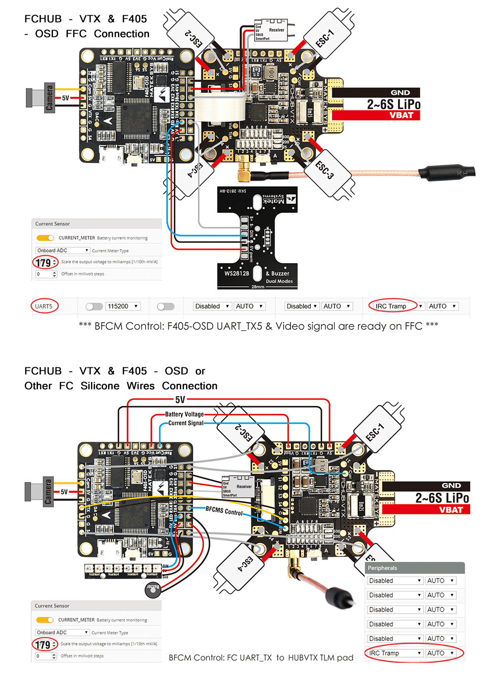 Matek Systems FCHUB - VTX F4 F405 Mini Flight Controller Integrated OSD 32K Gyro 32M Flash 20X20mm for RC Drone FPV Racing