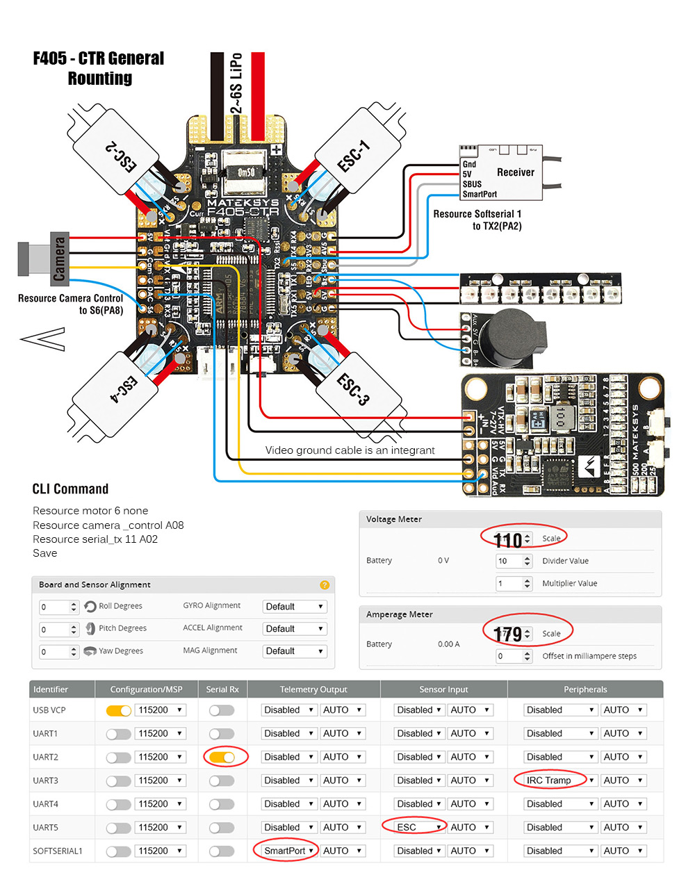 Matek Systems BetaFlight F405 - CTR Flight Controller Built-in PDB OSD 5V/2A BEC Current Sensor for RC Drone