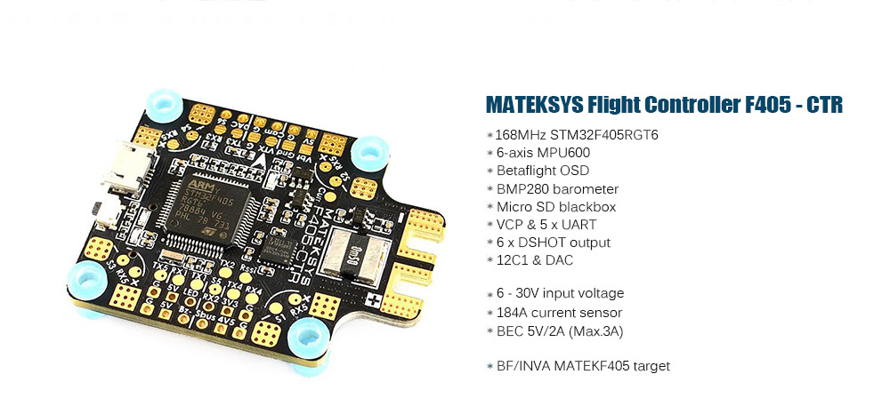 Matek Systems BetaFlight F405 - CTR Flight Controller Built-in PDB OSD 5V/2A BEC Current Sensor for RC Drone