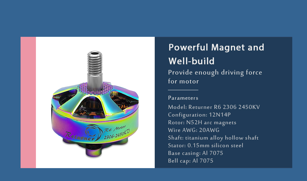BrotherHobby Returner R6 2306 2450KV 4 - 5S Brushless Motor Colored Plating 16cm Wire for RC Drone