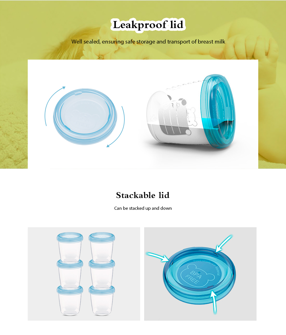 RealBubee 6pcs Reusable Baby 6oz / 180ml Breast Milk Storage Cups RealBubee 6pcs Reusable Baby 6oz / 180ml Breast Milk Storage Cups