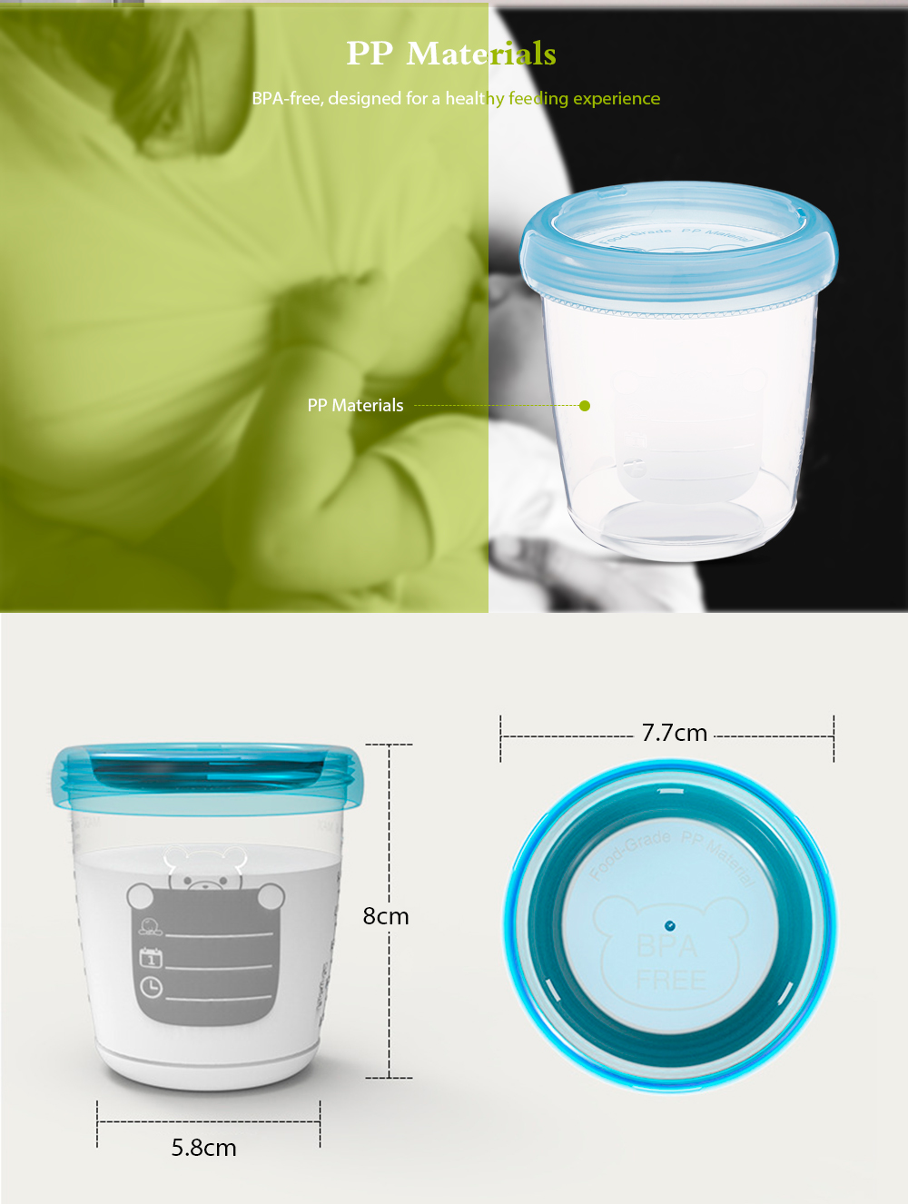 RealBubee 6pcs Reusable Baby 6oz / 180ml Breast Milk Storage Cups