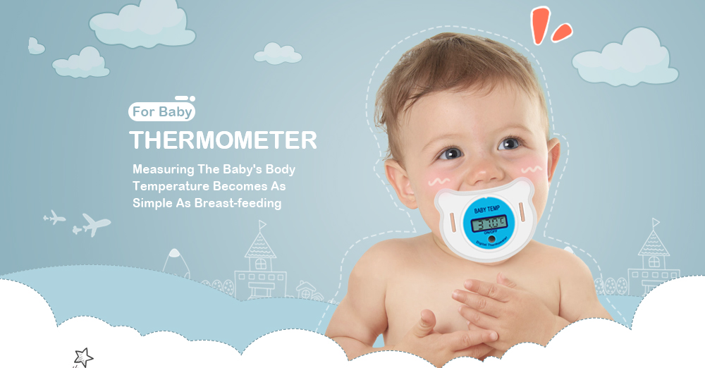 Portable LCD Digital Babies Mouth Pacifier Thermometer with Protective Storage Cover