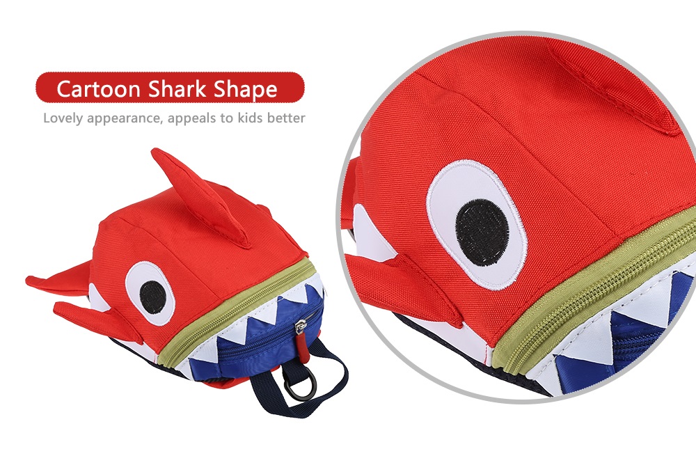 Cartoon Shark Shape Kindergarten Children Backpack Anti-lost Travel Shoulder Bag