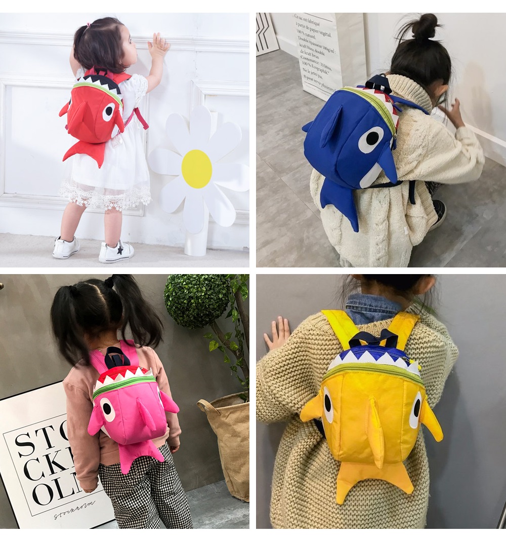 Cartoon Shark Shape Kindergarten Children Backpack Anti-lost Travel Shoulder Bag