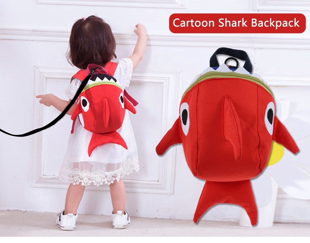 Cartoon Shark Shape Kindergarten Children Backpack Anti-lost Travel Shoulder Bag