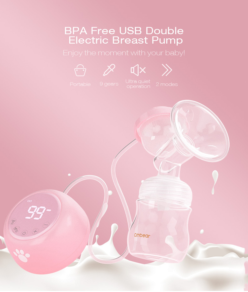 Cmbear ZRX - 0618 Double Electric Breast Pump USB BPA Free with Milk Bottle Baby Breastfeeding