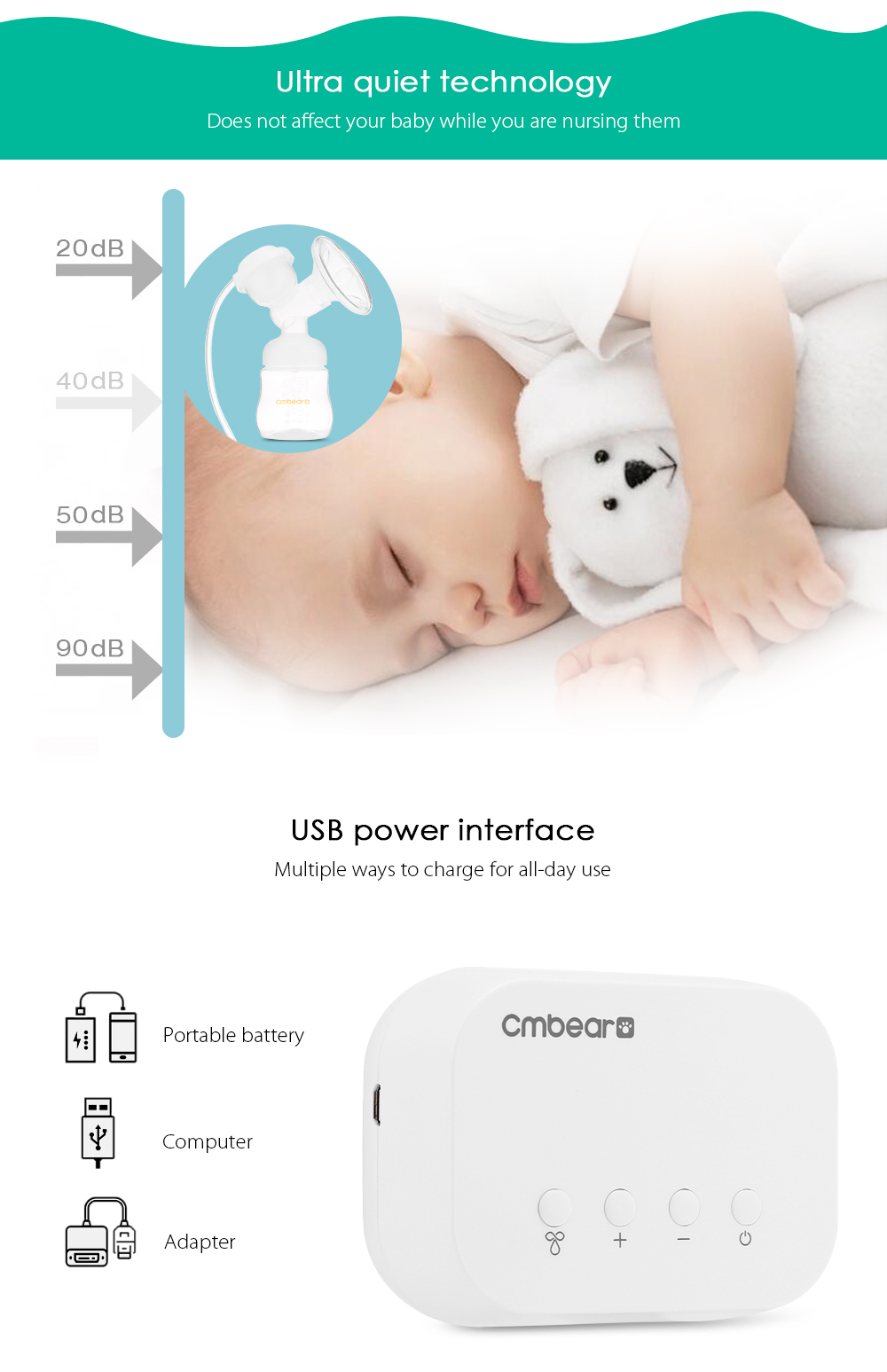 Cmbear ZRX - 0821 Double Electric Breast Pump USB BPA Free with Milk Bottle Baby Breastfeeding Cmbear ZRX - 0821 Double Electric Breast Pump USB BPA Free with Milk Bottle Baby Breastfeeding