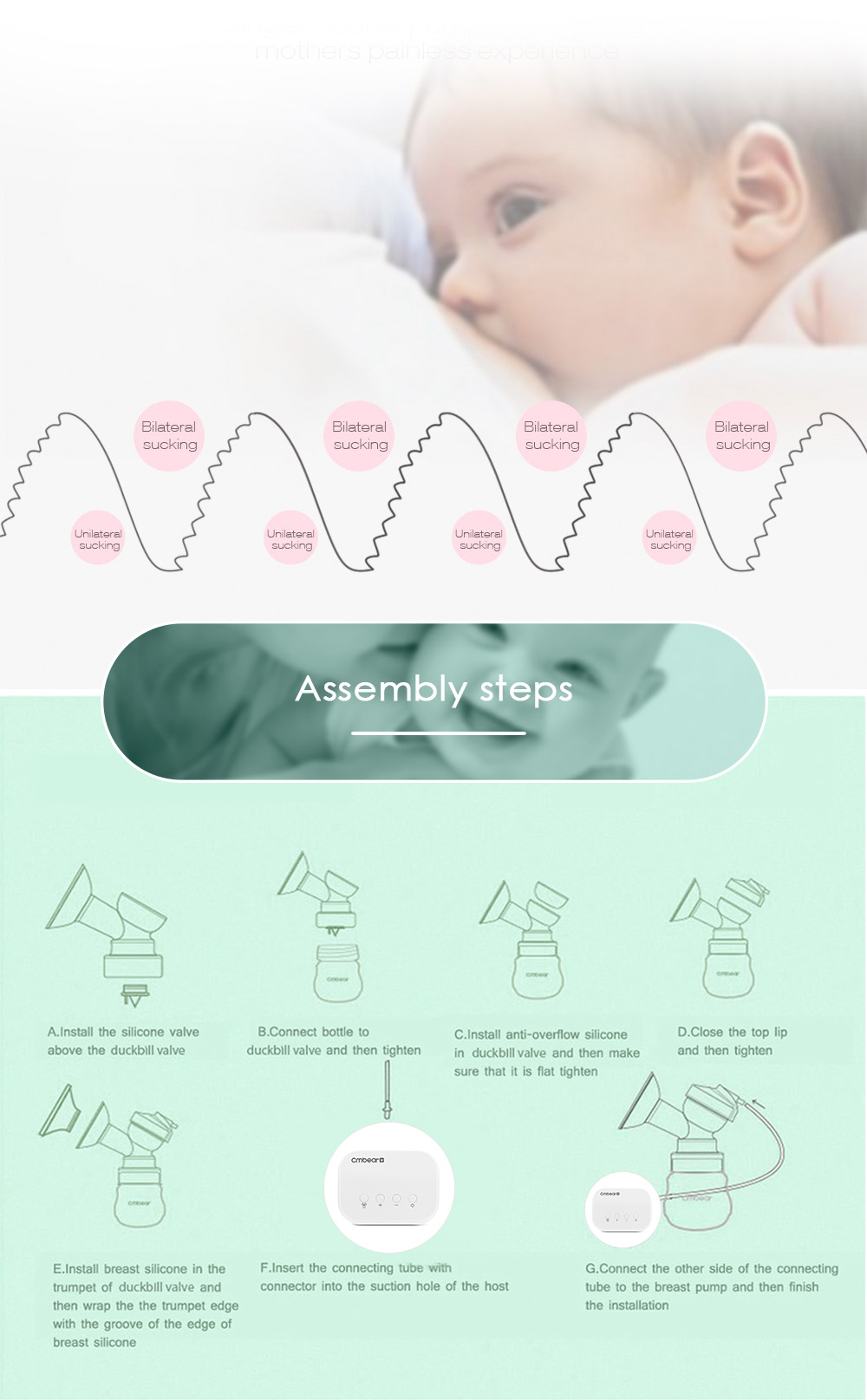Cmbear ZRX - 0821 Double Electric Breast Pump USB BPA Free with Milk Bottle Baby Breastfeeding Cmbear ZRX - 0821 Double Electric Breast Pump USB BPA Free with Milk Bottle Baby Breastfeeding