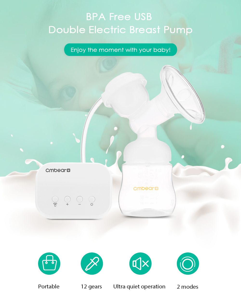 Cmbear ZRX - 0821 Double Electric Breast Pump USB BPA Free with Milk Bottle Baby Breastfeeding Cmbear ZRX - 0821 Double Electric Breast Pump USB BPA Free with Milk Bottle Baby Breastfeeding