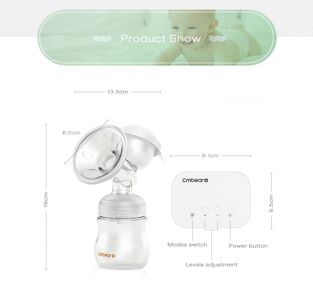 Cmbear ZRX - 0821 Electric Breast Pump USB BPA Free with Milk Bottle Baby Breastfeeding