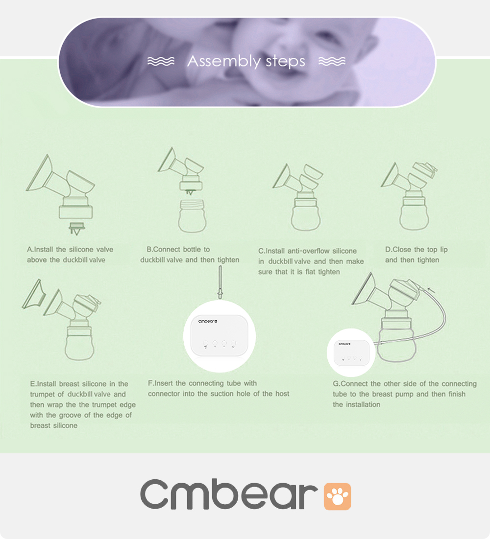 Cmbear ZRX - 0821 Electric Breast Pump USB BPA Free with Milk Bottle Baby Breastfeeding