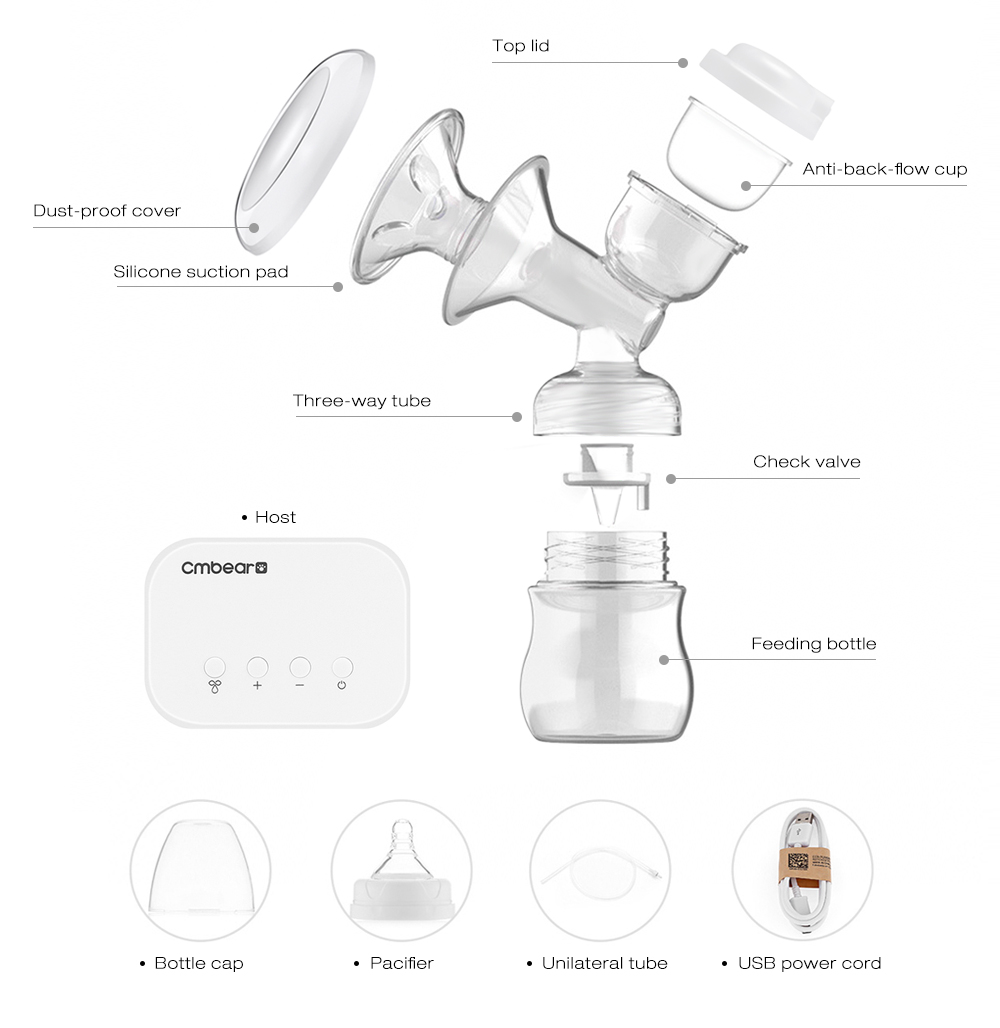 Cmbear ZRX - 0821 Electric Breast Pump USB BPA Free with Milk Bottle Baby Breastfeeding