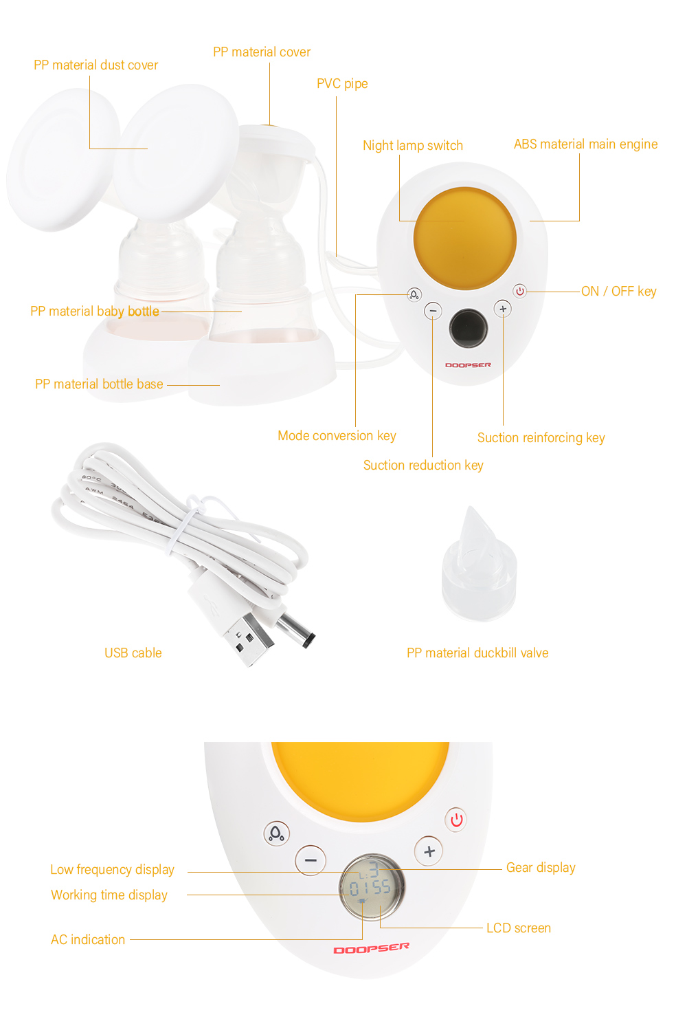 Doopser Intelligent Electric Double-breast Pump BPA Free Milking Machine Doopser Intelligent Electric Double-breast Pump BPA Free Milking Machine