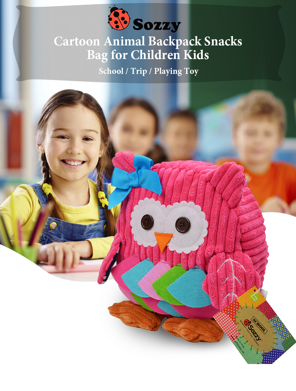 SOZZY Lovely Cartoon Animal Shape Children Backpack Kids Shoulder Bag Snacks Pack SOZZY Lovely Cartoon Animal Shape Children Backpack Kids Shoulder Bag Snacks Pack