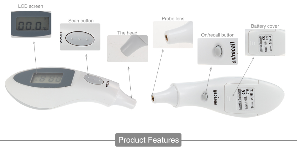 Infrared Ear Thermometer Body Temperature Measuring Device with LCD Screen