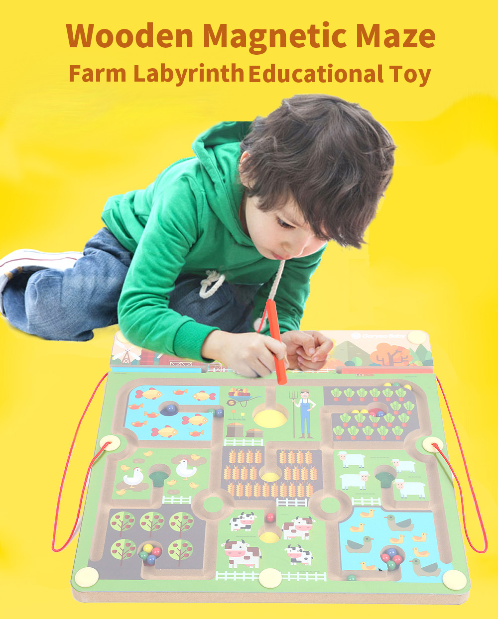 GoryeoBaby Wooden Magnetic Maze Farm Labyrinth Balls Pen Educational Toy