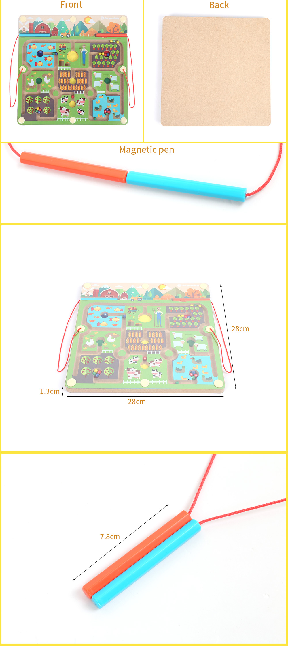 GoryeoBaby Wooden Magnetic Maze Farm Labyrinth Balls Pen Educational Toy