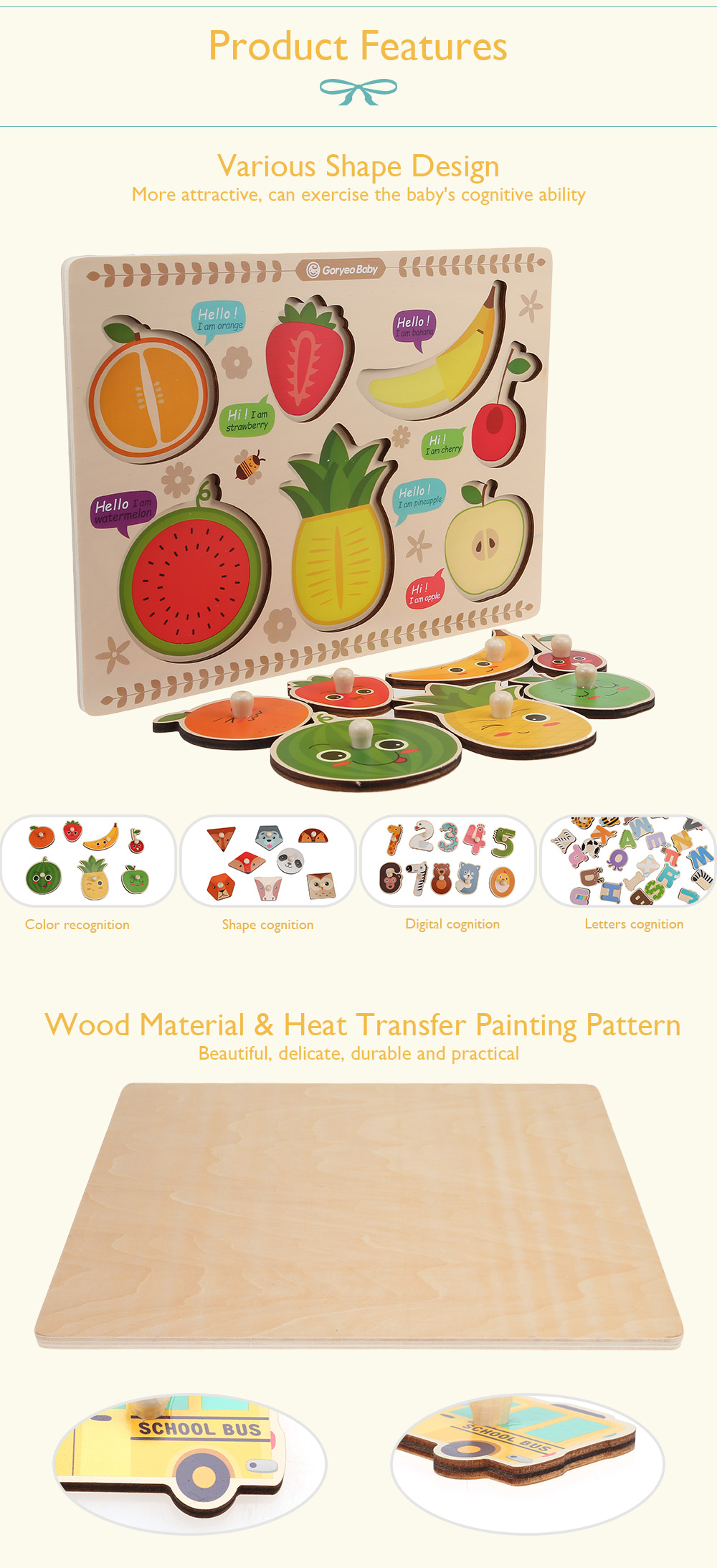GoryeoBaby Wooden Animals Numbers Cognitive Puzzle Board Educational Toys for Baby Kids GoryeoBaby Wooden Animals Numbers Cognitive Puzzle Board Educational Toys for Baby Kids