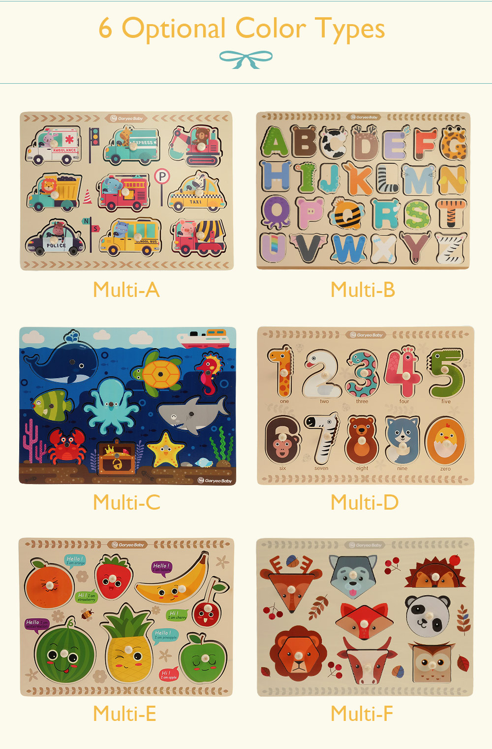 GoryeoBaby Wooden Animals Numbers Cognitive Puzzle Board Educational Toys for Baby Kids GoryeoBaby Wooden Animals Numbers Cognitive Puzzle Board Educational Toys for Baby Kids