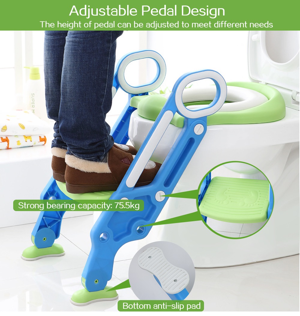 Baby Toilet Seat Folding Children Potty Chair Trainer with Adjustable Ladder