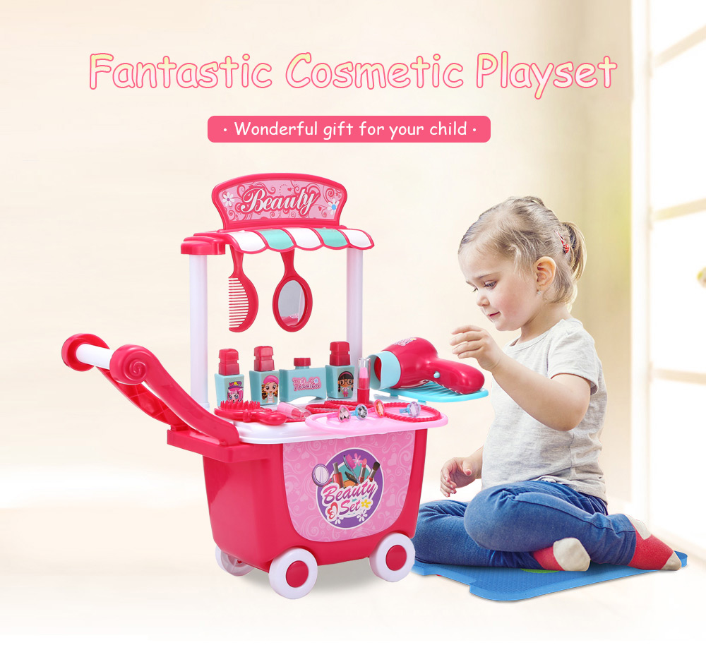YUEHUI Kids Household Playset Simulation Cosmetic Dressing Table Trolley Toy