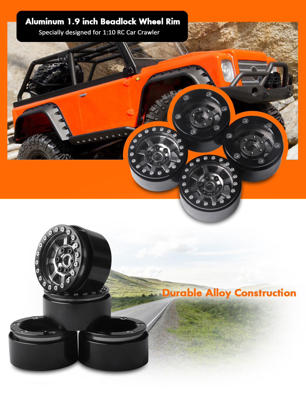 4PCS Alloy 1.9 inch Beadlock Wheel Rim for 1:10 RC Car Crawler