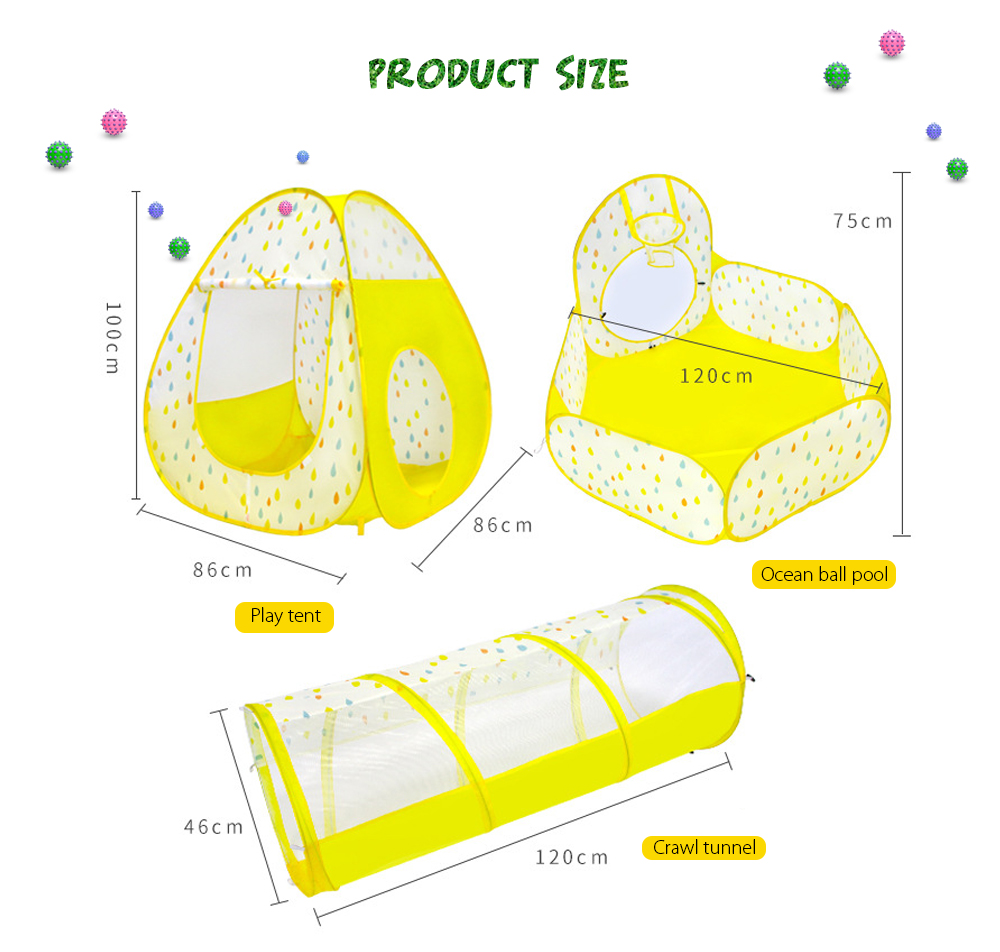 3PCS Kids Play Tent Ocean Ball Pool Game House with Tunnel 3PCS Kids Play Tent Ocean Ball Pool Game House with Tunnel
