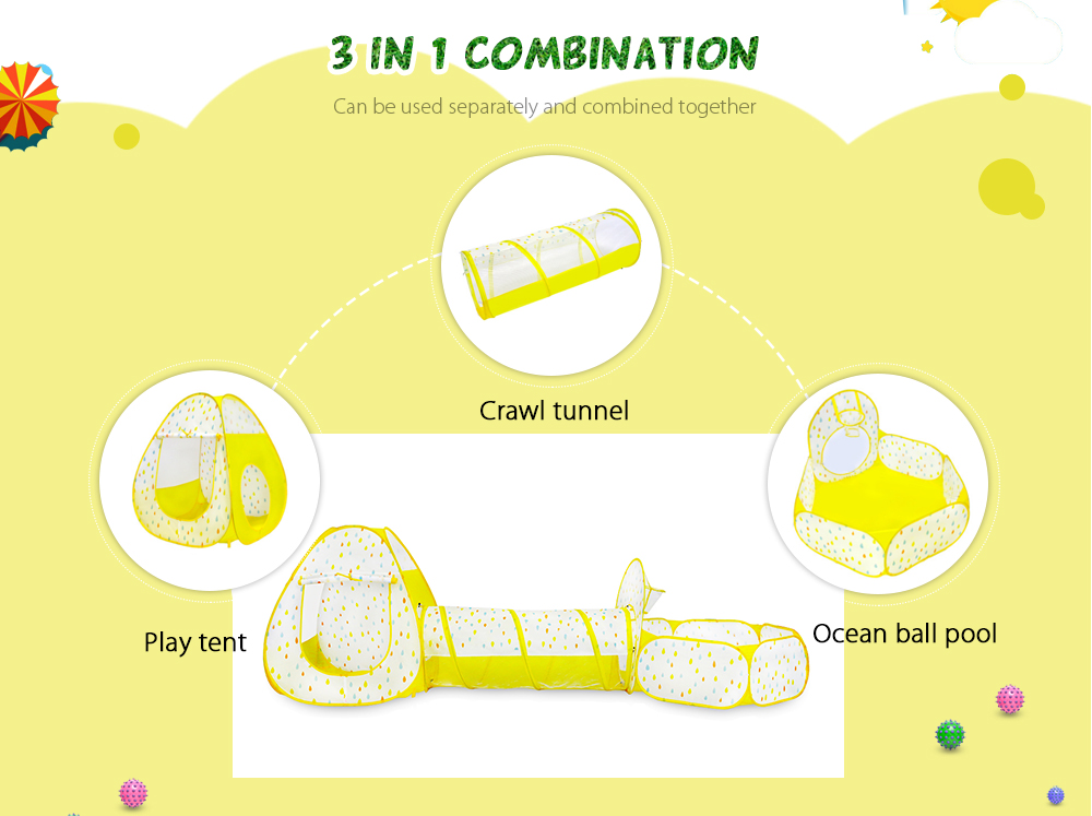 3PCS Kids Play Tent Ocean Ball Pool Game House with Tunnel 3PCS Kids Play Tent Ocean Ball Pool Game House with Tunnel