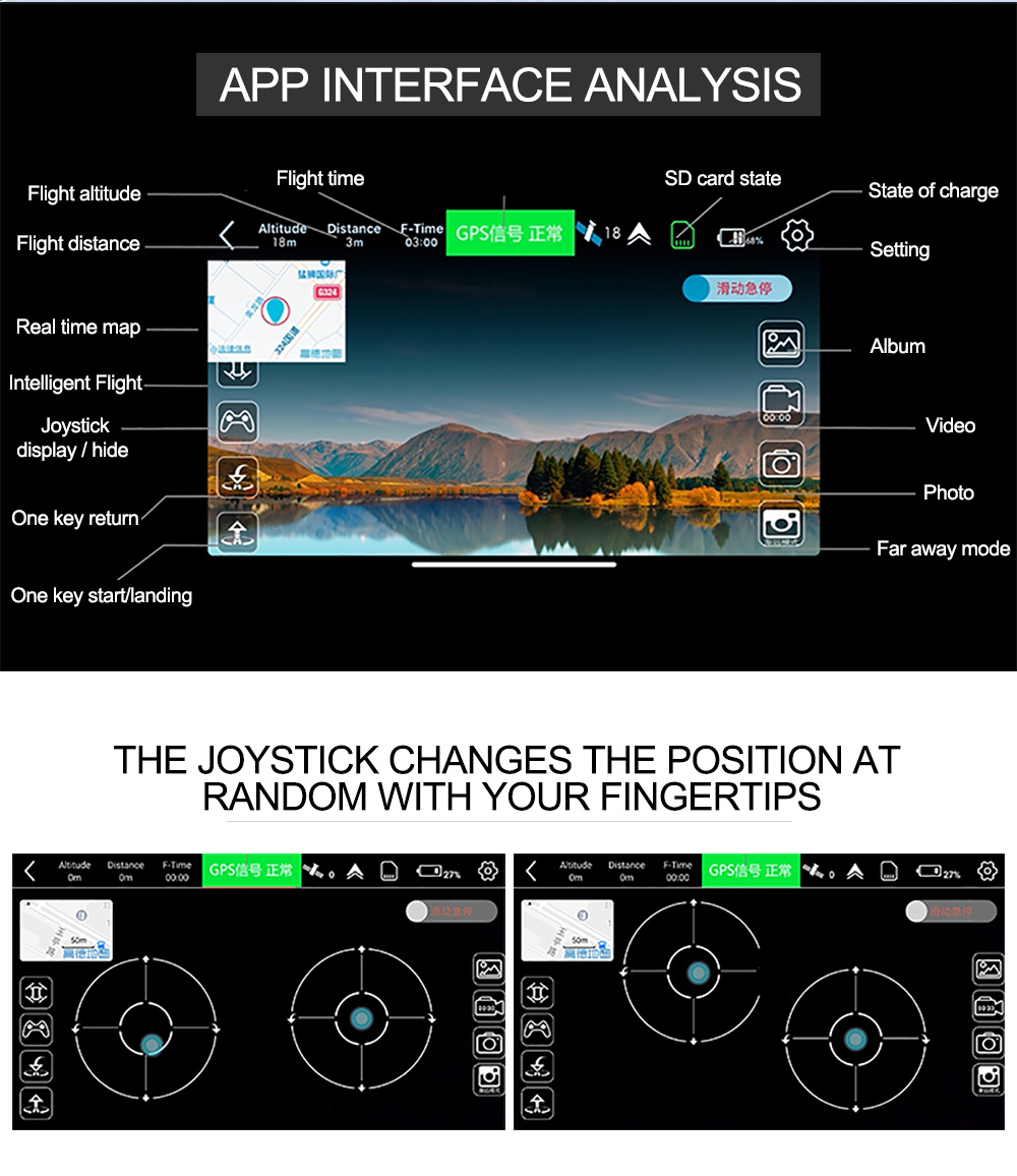 JINXINGDA JXD528 100m Control 720P Altitude Hold / Surrounding / Waypoints / Following FPV RC Drone