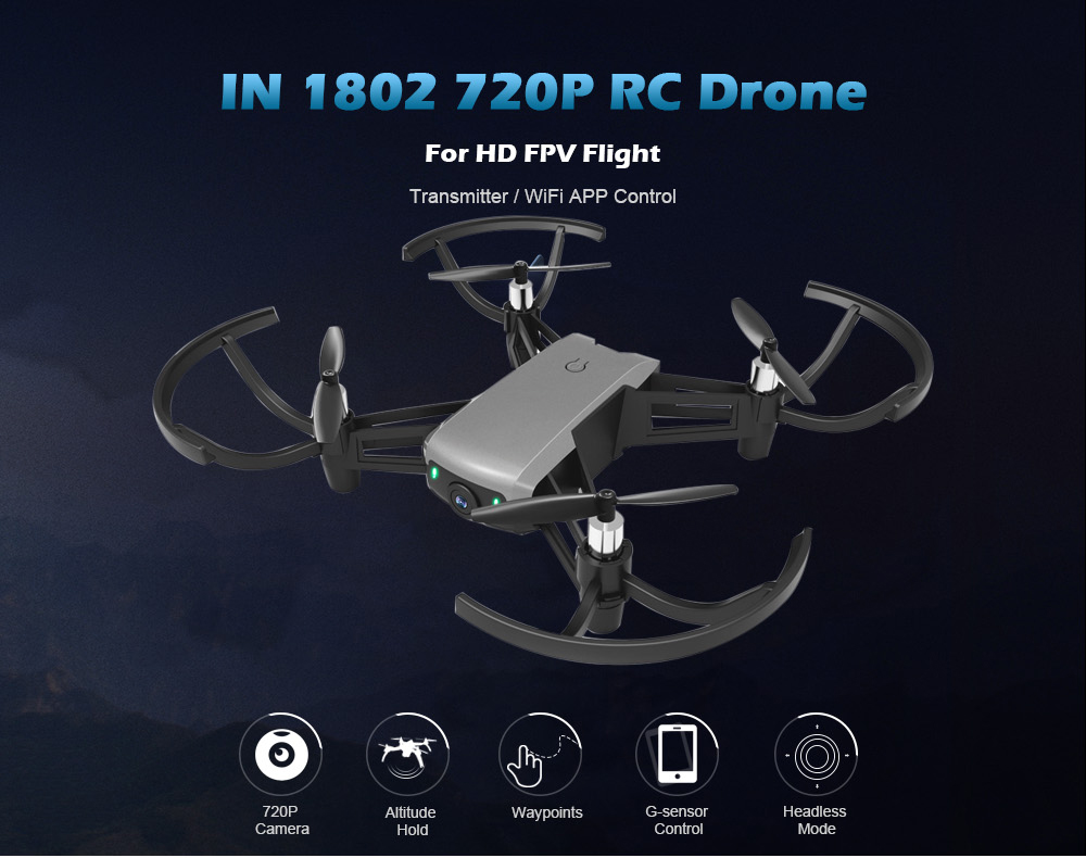 IN 1802 720P Waypoints / G-sensor / Altitude Hold / Headless FPV RC Drone