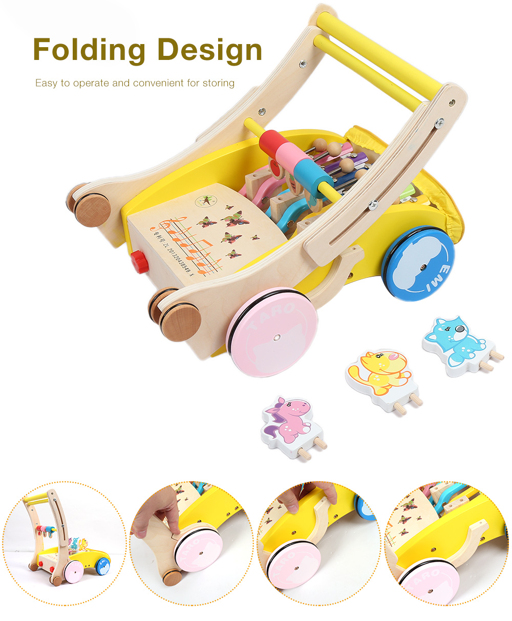 Wooden Walker Hand Push Car Toy for Toddler Children