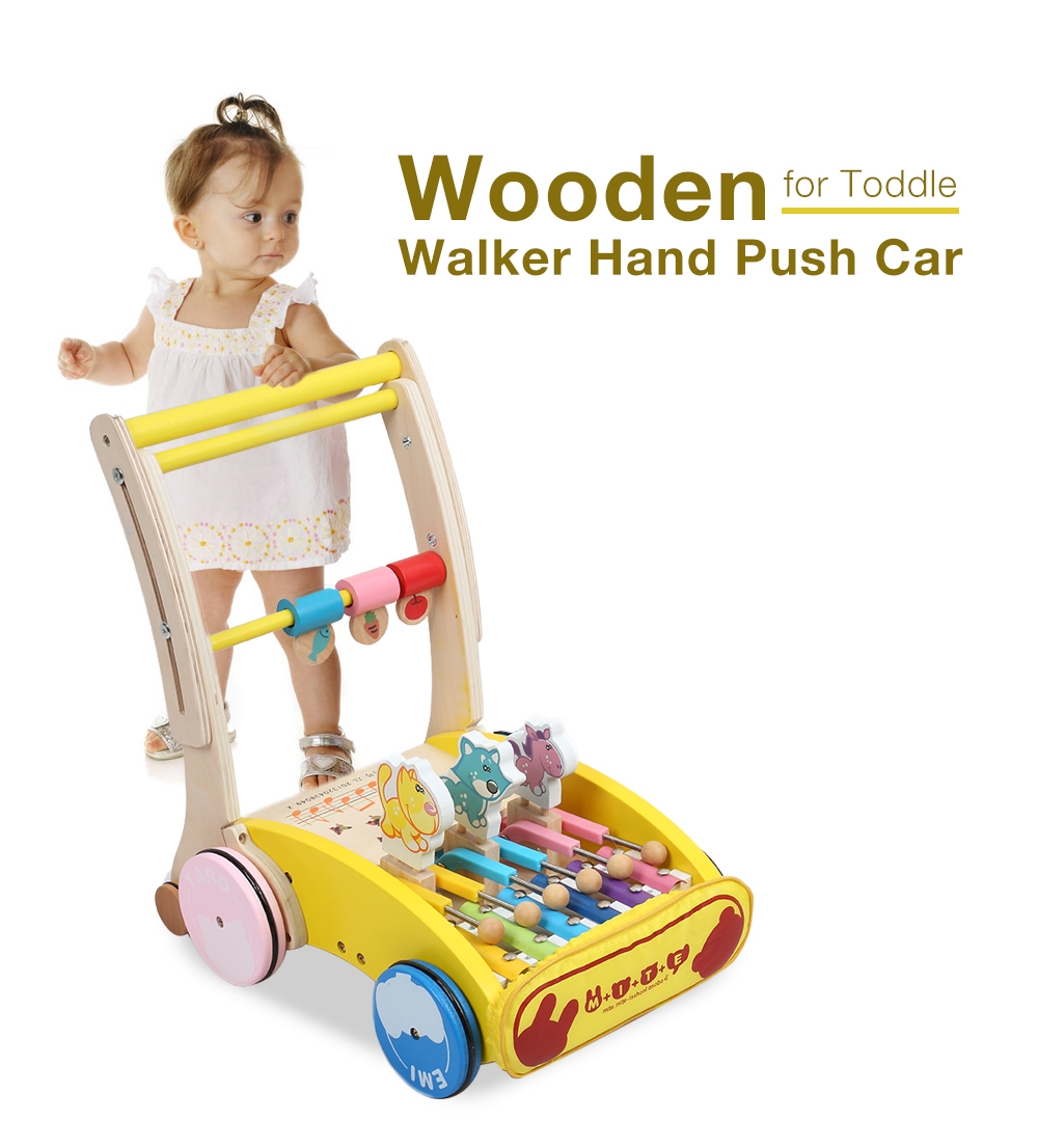 Wooden Walker Hand Push Car Toy for Toddler Children