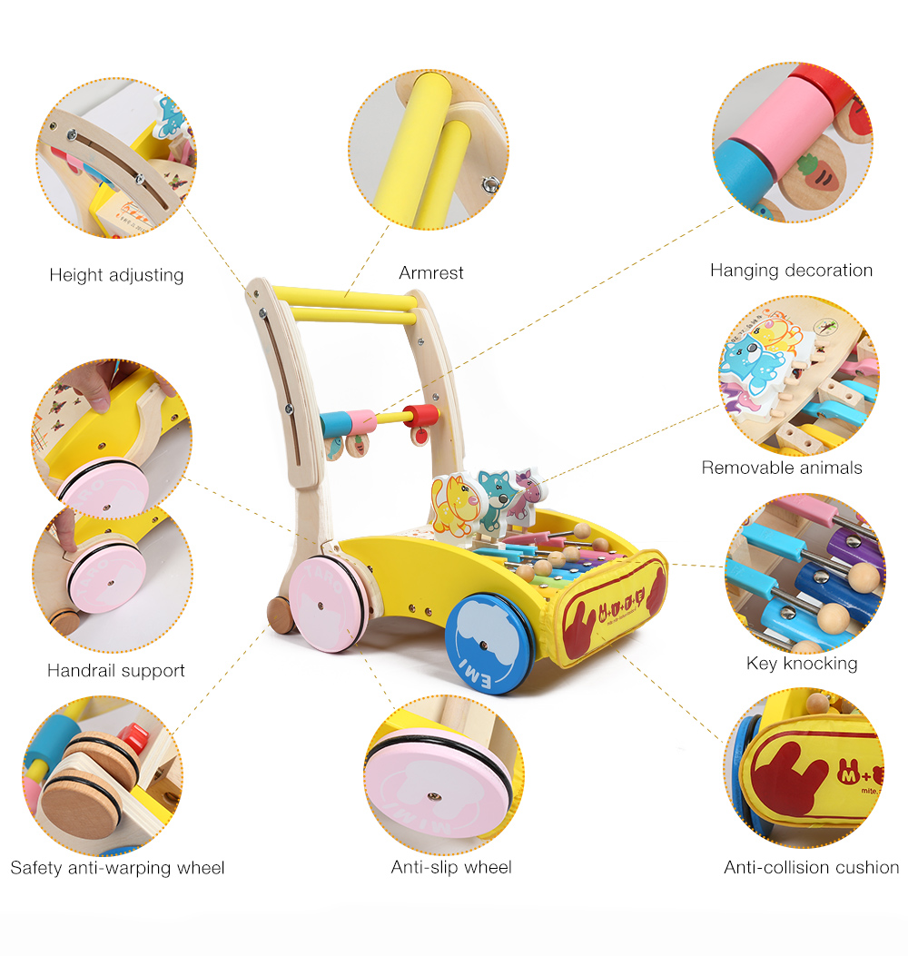 Wooden Walker Hand Push Car Toy for Toddler Children
