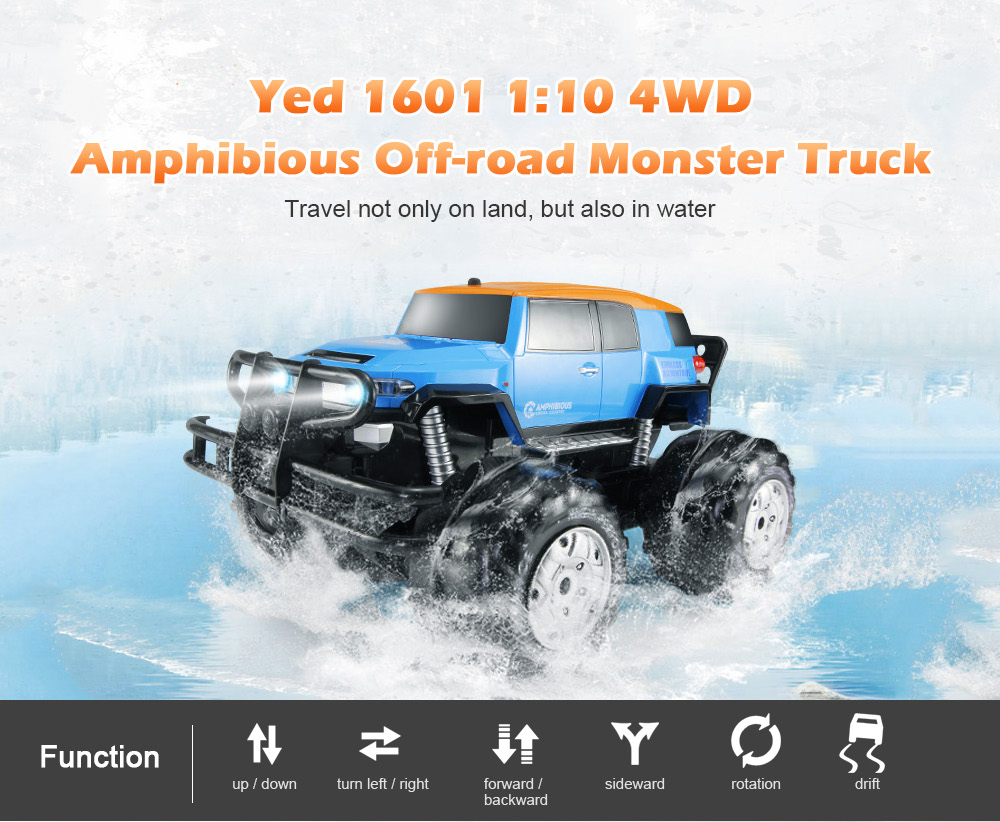 Yed 1601 1:10 4WD All-terrain Amphibious Off-road Monster Truck 12km/h Speed