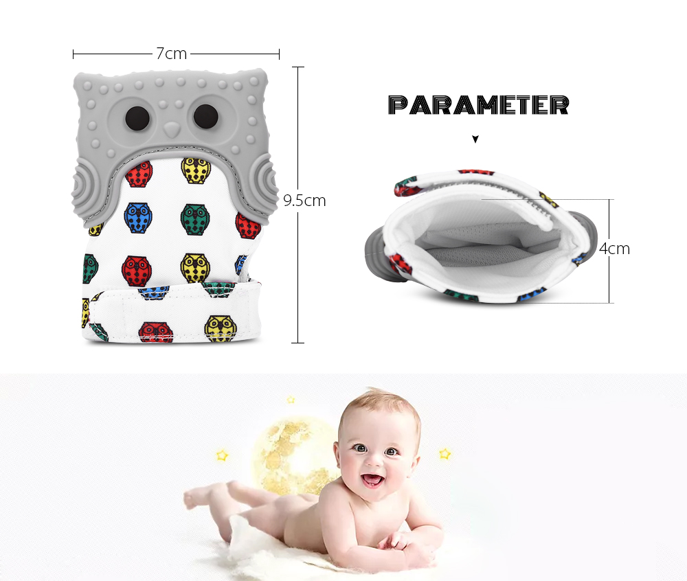 Owl Print Teething Mitten Baby Self-soothing Silicone Glove Teether Owl Print Teething Mitten Baby Self-soothing Silicone Glove Teether
