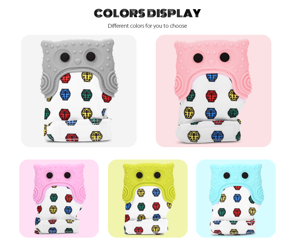Owl Print Teething Mitten Baby Self-soothing Silicone Glove Teether