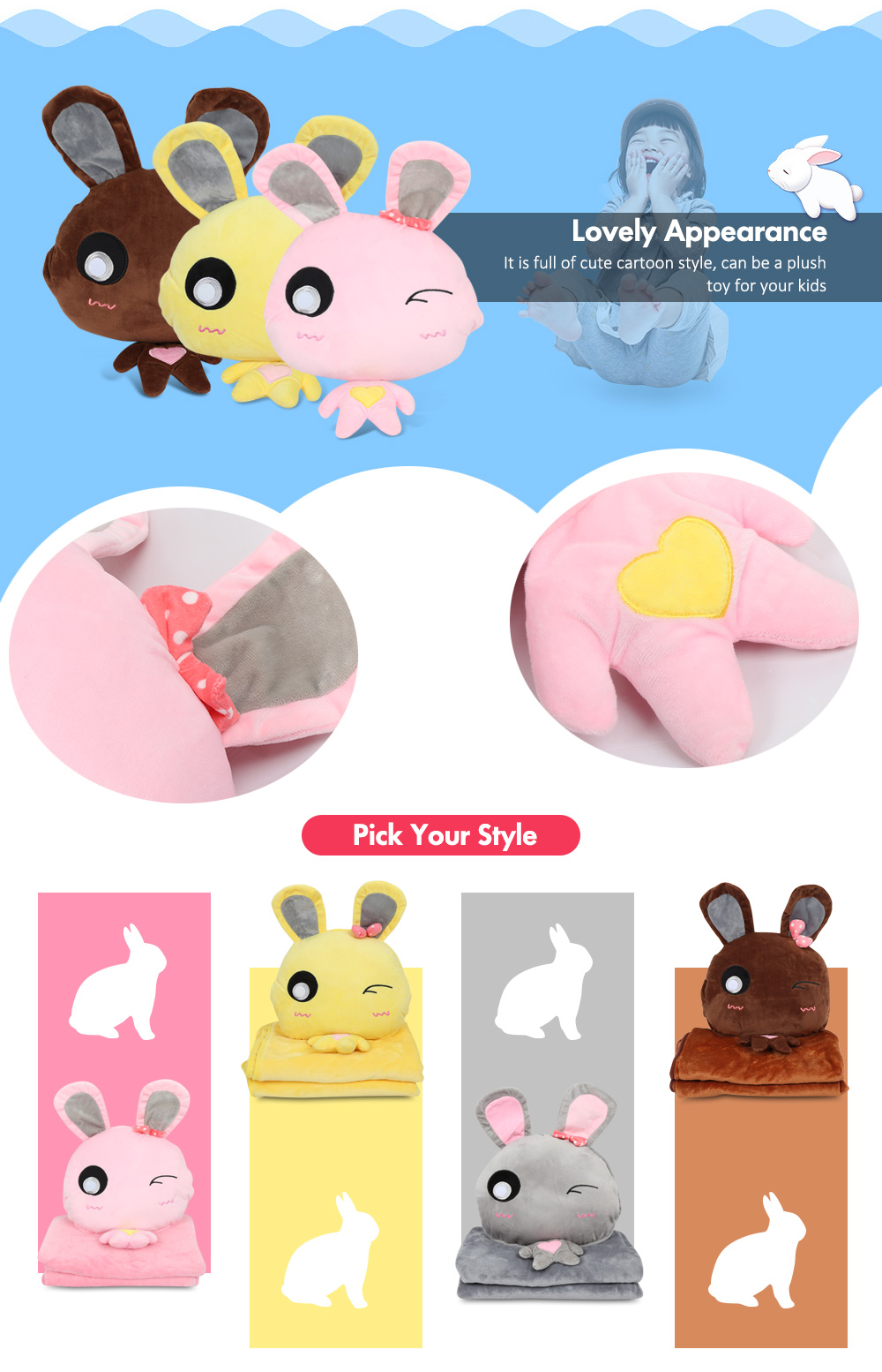 Cartoon Throw Pillow Blanket Set Plush Stuffed Toy for Home Travel Cartoon Throw Pillow Blanket Set Plush Stuffed Toy for Home Travel