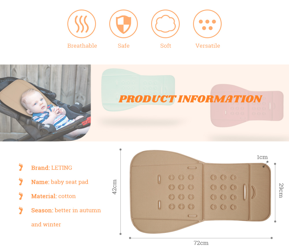 LETING Baby Stroller Cushion Pad Pushchair Seat Liner 3D Mesh Anti-slip Back LETING Baby Stroller Cushion Pad Pushchair Seat Liner 3D Mesh Anti-slip Back
