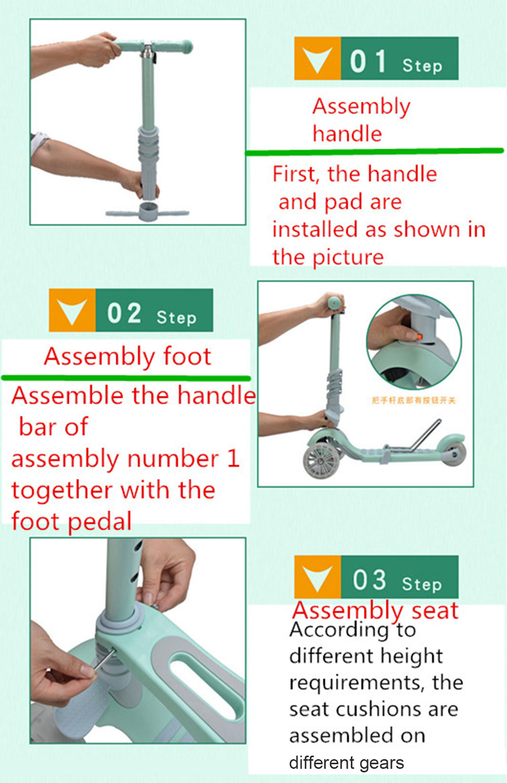 5 in 1 Double Mode Scooter with Three Wheels for Children