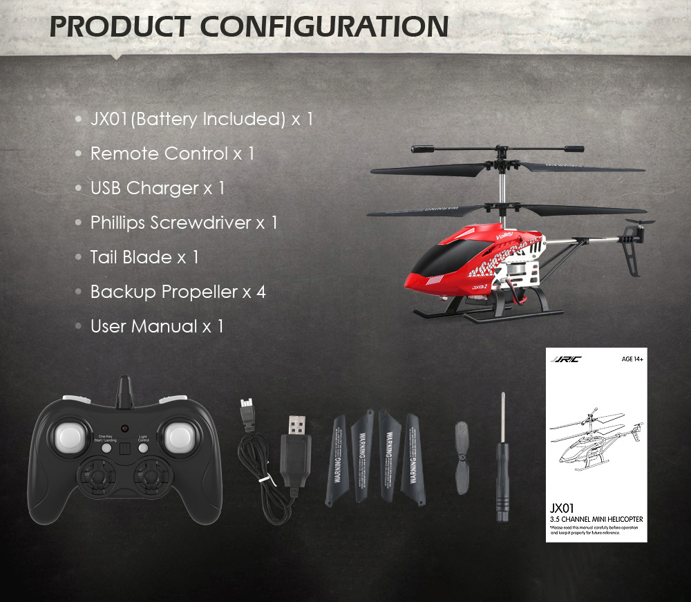 JJRC JX01 RC Helicopter Barometer Altitude Hold Strong Power Aluminum Alloy Construction