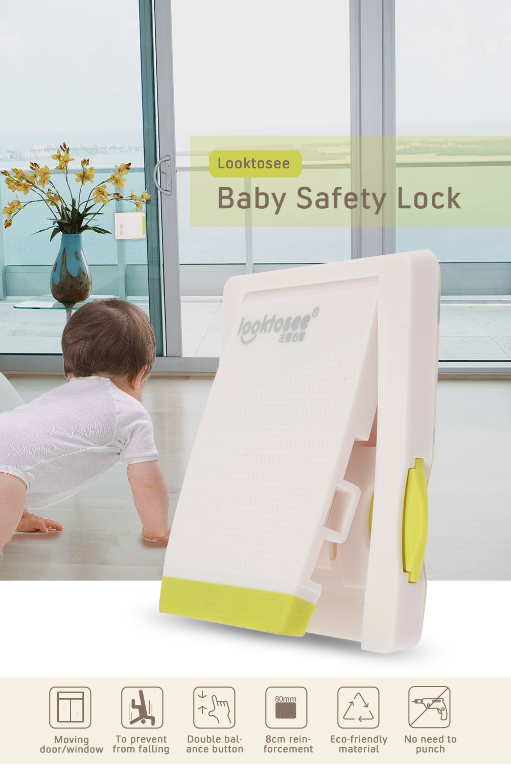 Looktosee Children Baby Safety Lock for Shifting Door Sliding Windows