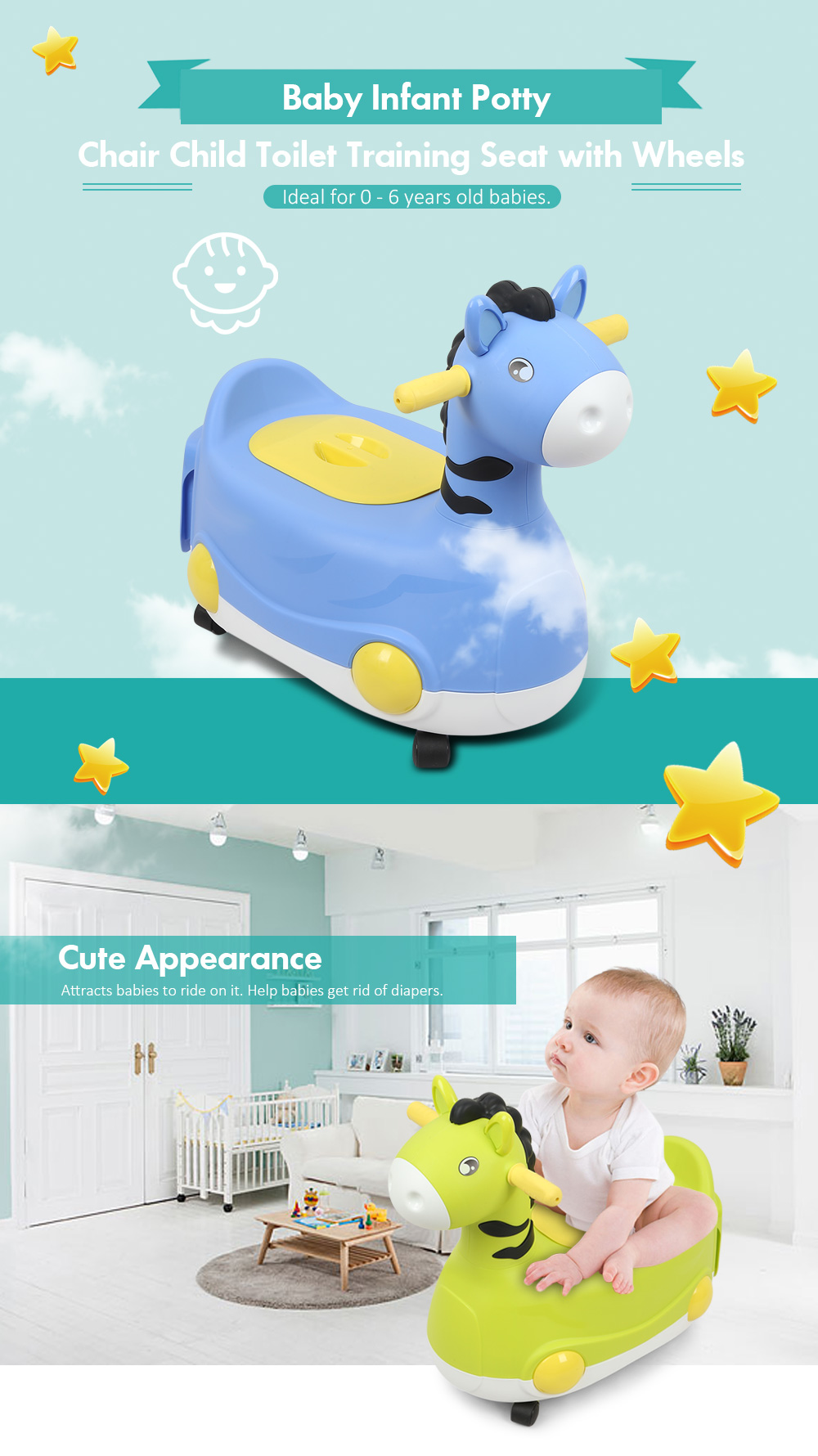 Baby Infant Potty Chair Child Toilet Training Seat PP with Wheels for Boys Girls
