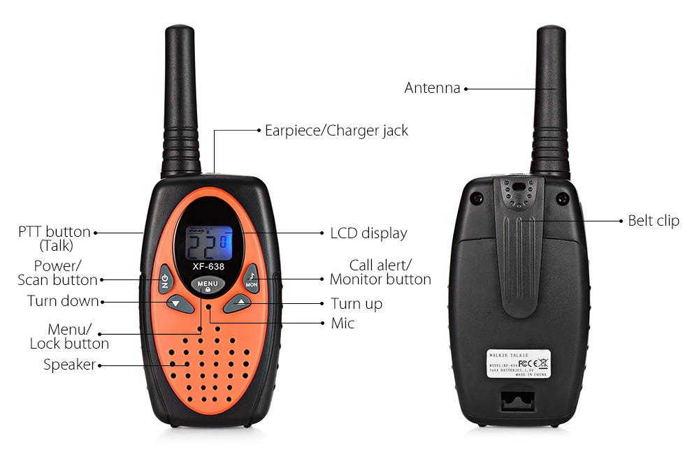 2pcs XF - 638 22 Channel Travel Handheld Walkie Talkie Kids Portable 2 Way Transceiver