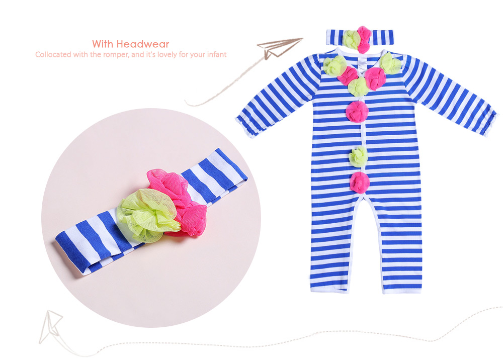 beans fly 2pcs Baby Romper Headband Infant Striped Flowers Jumpsuit Outfits Clothes