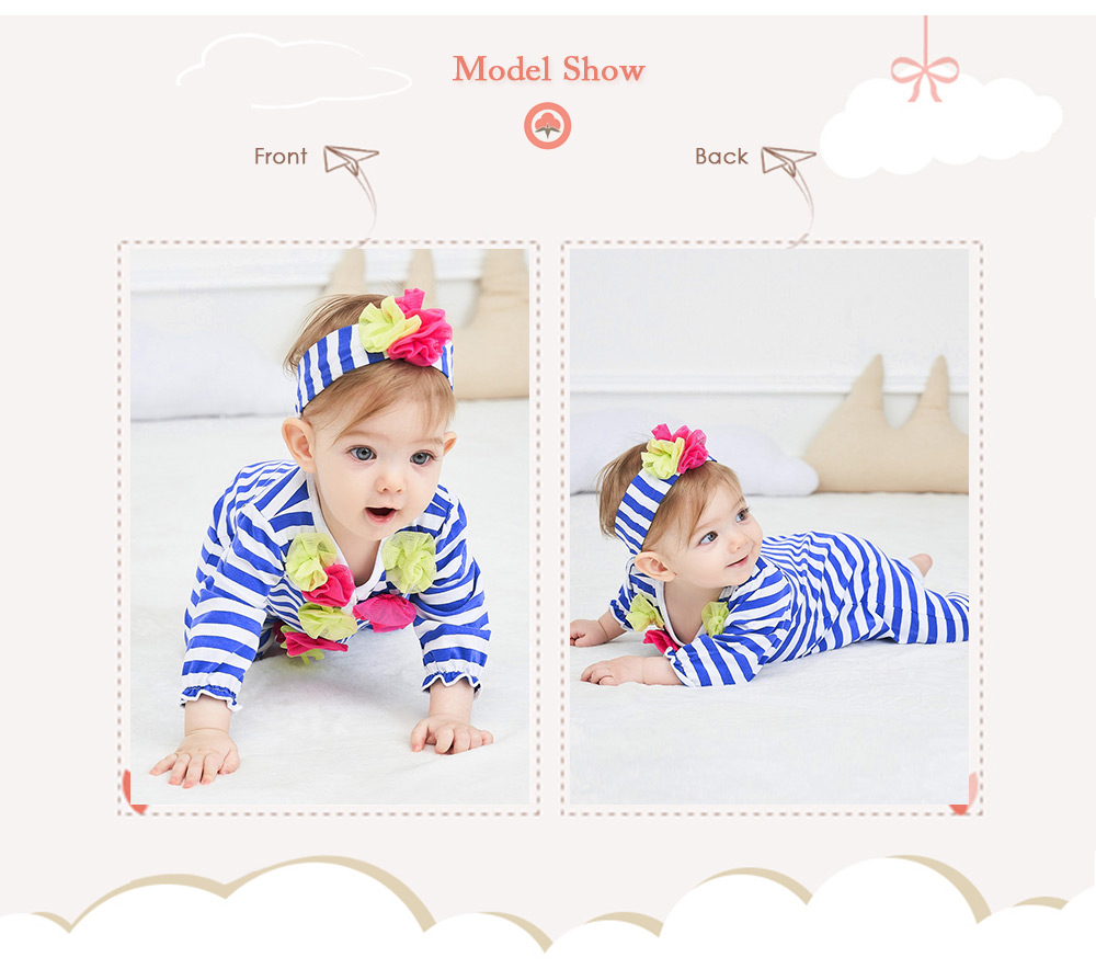 beans fly 2pcs Baby Romper Headband Infant Striped Flowers Jumpsuit Outfits Clothes