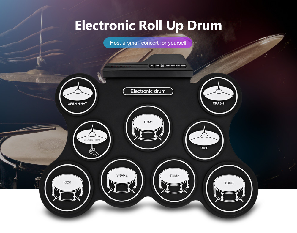 AEOFUN G4009 Electronic Roll Up Drum Kit with 5 Timbres and 8 Demo Songs AEOFUN G4009 Electronic Roll Up Drum Kit with 5 Timbres and 8 Demo Songs